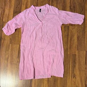Pink V-Neck Linen Tunic Dress